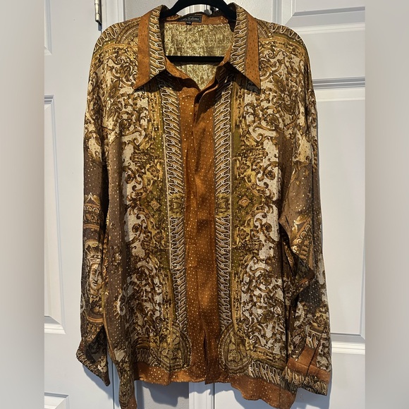 RARE VINTAGE MEN'S CETA ITALIANO METALLIC SILK SHIRT GREEK DESIGN. XXL. - Picture 1 of 8
